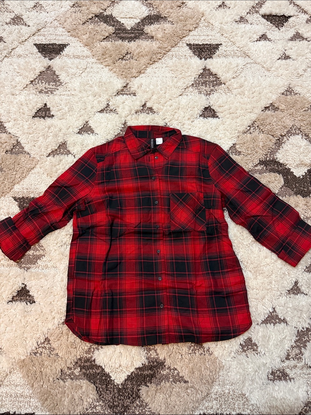 Red Plaid Flannel Button-Up - Picture 2 of 3